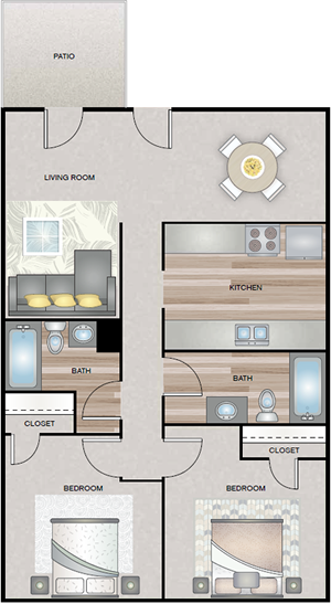 Two Bedroom / Two Bath - 1,020 Sq. Ft.*