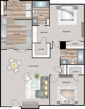 Two Bedroom / Two Bath - 1,384 Sq. Ft.*